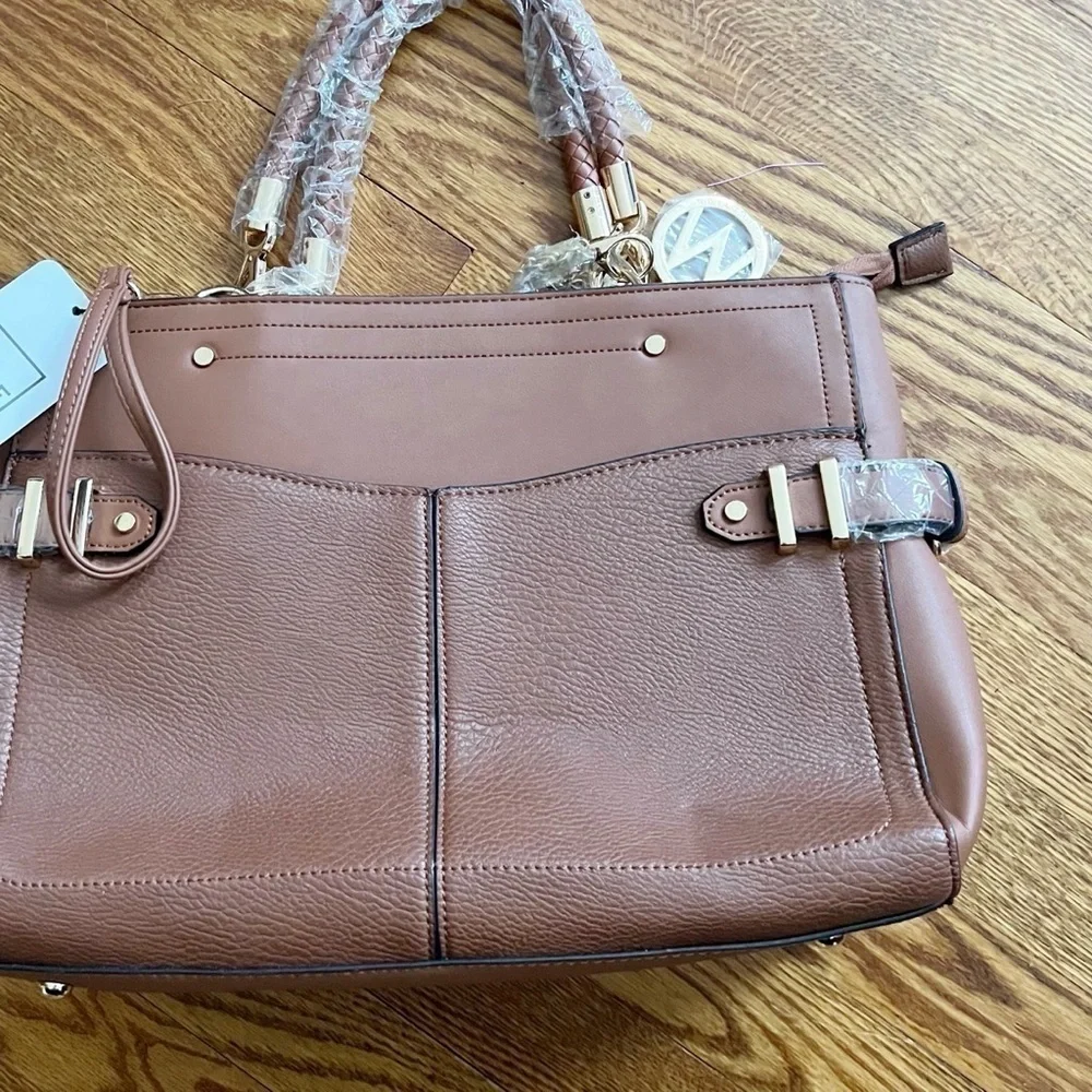 MKF Collection Tenna Satchel Handbag and Wristlet Set Cognac Brown NEW $139